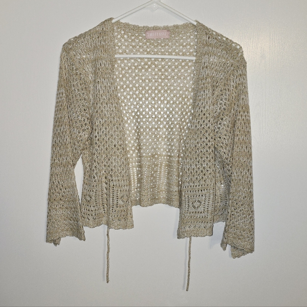 Sweet Kizz Women's Large Beige Open-Knit Cardigan
